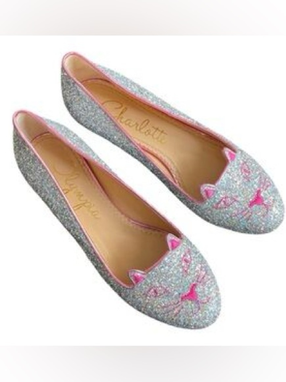 Charlotte Olympia Glitter Kitty Flats 39.5